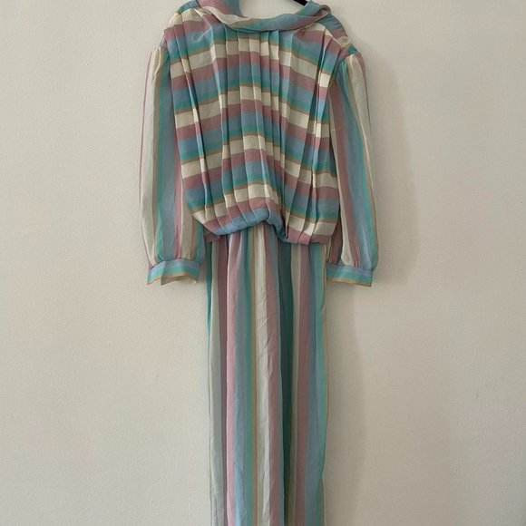 Vintage Dresses & Skirts - Vintage Long Sleeve Striped Flowy Maxi Dress